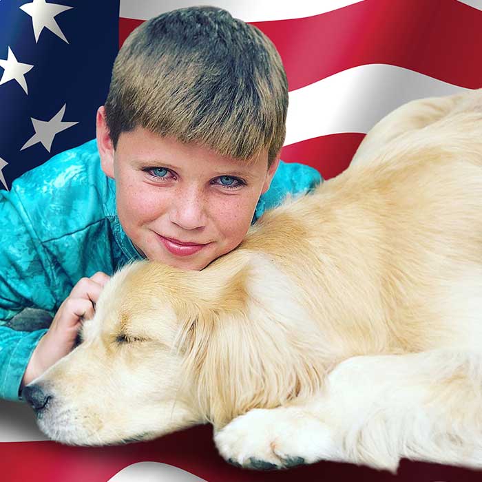 Golden PAWS Service Dog with child recipient