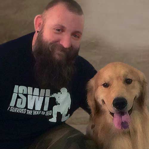 Military Occupational Specialty Marine Veteran Will and Big Al Golden PAWS Assistance Dog