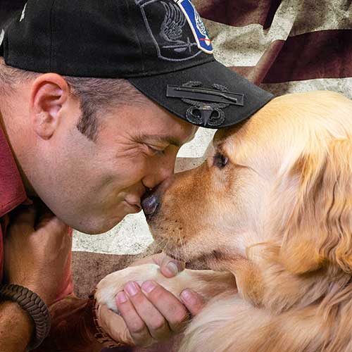 US Army Veteran Reid with Melton Golden PAWS Assistance Dogs
